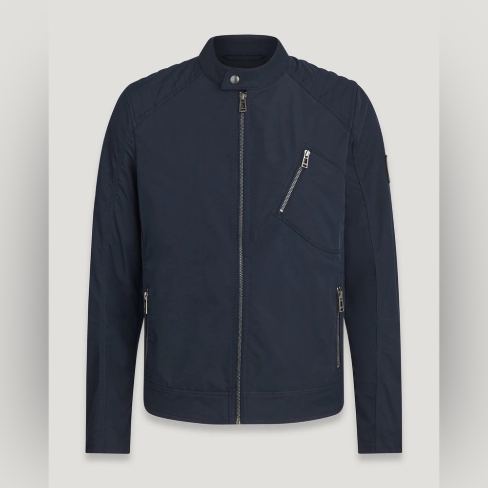 Belstaff™ Men’s Black V-Racer Jacket | Nylon Biker Zip-Up Bomber Large LIKE NEW